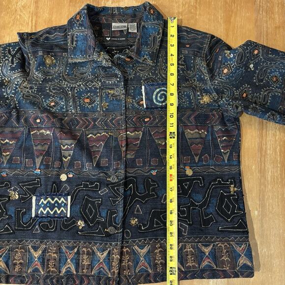 Chico's Embroidered Jacket XL Patchwork Stones Embellish Art to Wear Aztec Boho - Picture 15 of 16